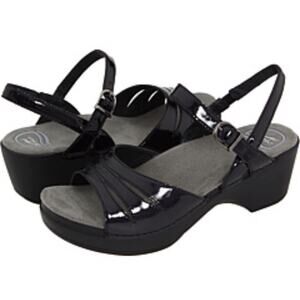 Dansko Women's Patent‎ Leather Wedge Platform Strappy Sandals Black Size 41
